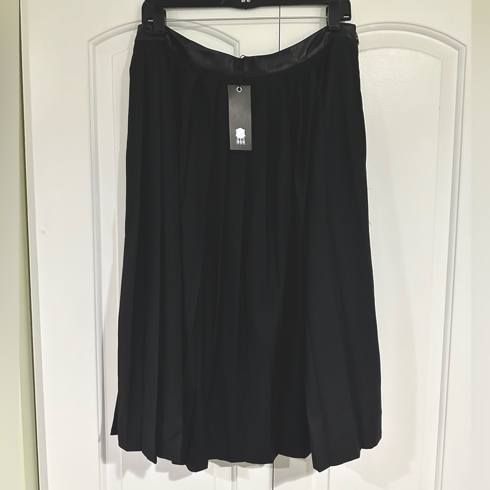 BROOKLYN INDUSTRIES | Zowie Pleated Midi Skirt - Leather Waistband, Size 1X, NWT